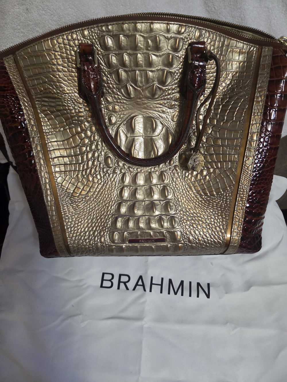 Brahmin Gold & Brown Croc-Embossed Leather Tote